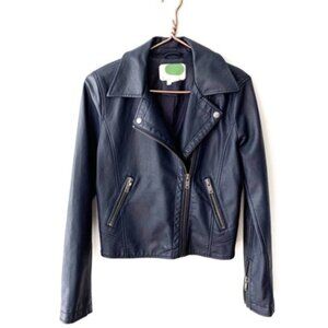 Anthropologie Navy Vegan Leather Moto Jacket Sz L